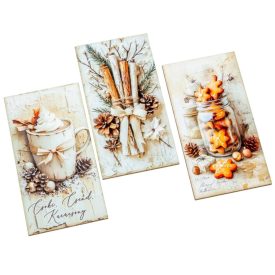   Nyomtatott dekorkarton Vintage fehér téma tábla 9,5cm 3db-os