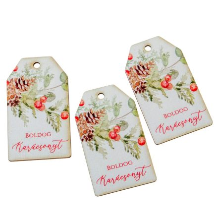 Nyomtatott dekorkarton - Boldog karácsonyt piros-zöld tábla 7cm 3db-os