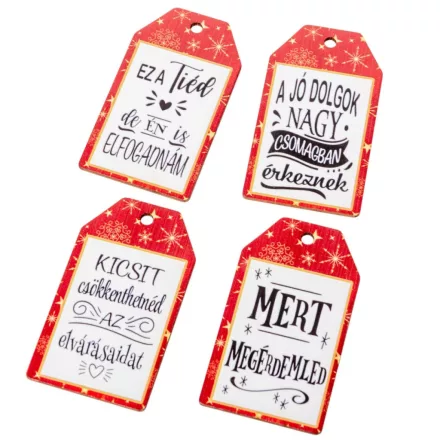 Nyomtatott dekorkarton - Ajándék kísérő tábak humoros 7cm 4db-os