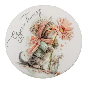   Nyomtatott fa tábla koszorú közép - Gyere tavasz cicás 14,8cm