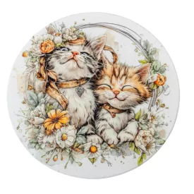 Nyomtatott fa tábla koszorú közép - 2 cicás 11,8cm