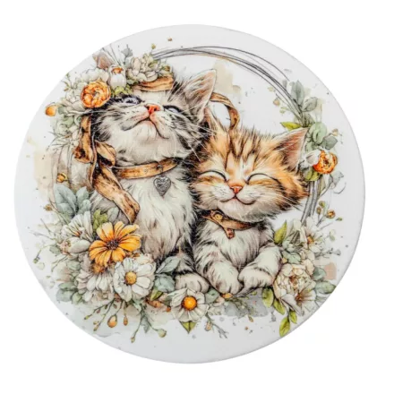 Nyomtatott fa tábla koszorú közép - 2 cicás 11,8cm