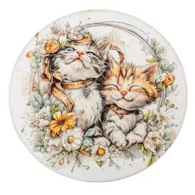 Nyomtatott fa tábla koszorú közép - 2 cicás 14,8cm