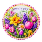 Nyomtatott fa tábla koszorú közép - Welcome Spring 11,8cm