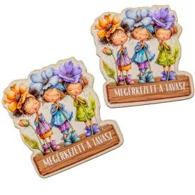 Nyomtatott dekorkarton  Tavasz virágos lányok 8cm 2db-os