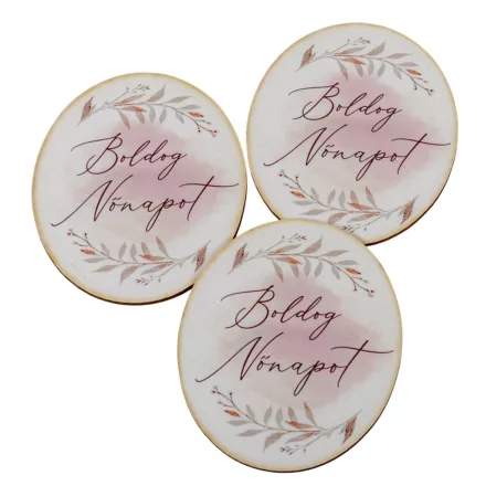 Nyomtatott dekorkarton Nőnapi ovál tábla pasztell rózsaszín 8cm 3db-os