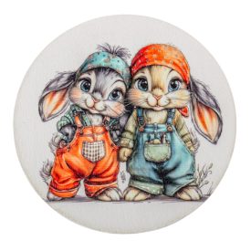 Nyomtatott fa tábla koszorú közép Nyuszkók 14,8cm