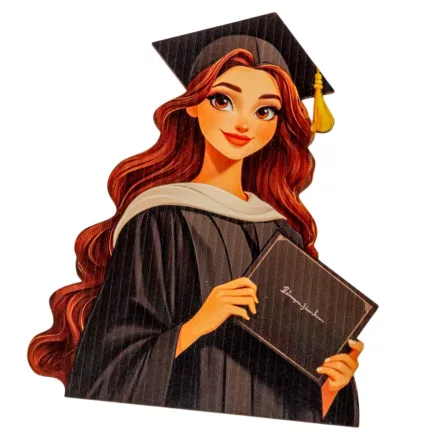 Nyomtatott dekorkarton  Beszúrható ballagási dekor lány barna 15cm