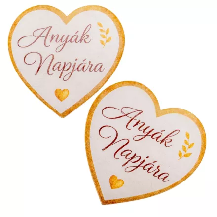 Nyomtatott fa tábla Anyák napjára arany szív 9cm 2db-os