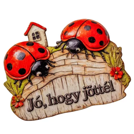 Nyomtatott dekorkarton Jó, hogy jöttél - katicás 20cm