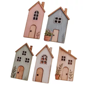 Nyomtatott dekorkarton pasztell házikó 8-10cm 5db-os