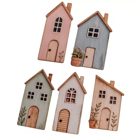 Nyomtatott dekorkarton pasztell házikó 8-10cm 5db-os