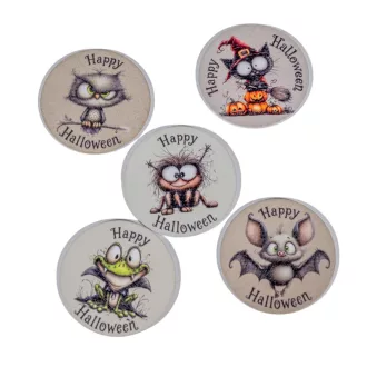 Nyomtatott fa tábla Happy halloween 5cm 5db-os