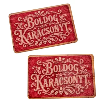  Nyomtatott fa tábla  Vintage Boldog Karácsonyt tábla  bordó 9cm 2db-os