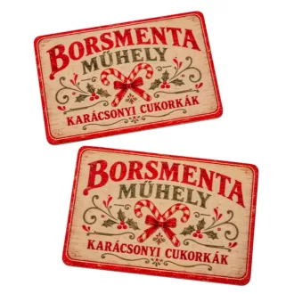   Nyomtatott fa tábla  Vintagekarácsonyi tábla  Borsmenta 9cm 2db-os