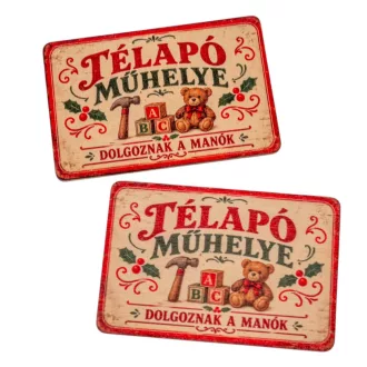   Nyomtatott fa tábla  Vintagekarácsonyi tábla  Télapó műhelye 9cm 2db-os