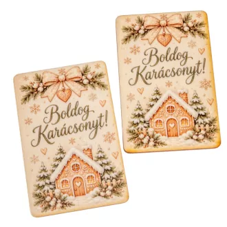   Nyomtatott fa tábla  Karácsonyi krém/zöld tábla  mézeskalácsos 9cm 2db-os