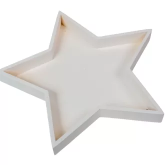Csillag tálca fa peremes fehér M3x28cm