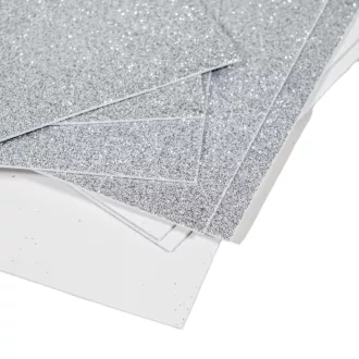 Csillámos dekorgumi ezüst 20x29,5cm 2mm 10db-os