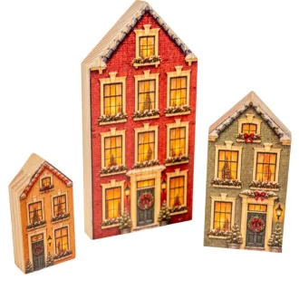 Nyomtatott fa házikó forma 5,5-8-12cm-ig 3db-os