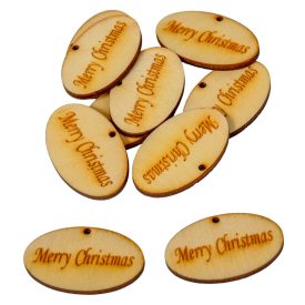   Merry Christmas feliratos ovál tábla natúr fa 4cm-es 10db-os