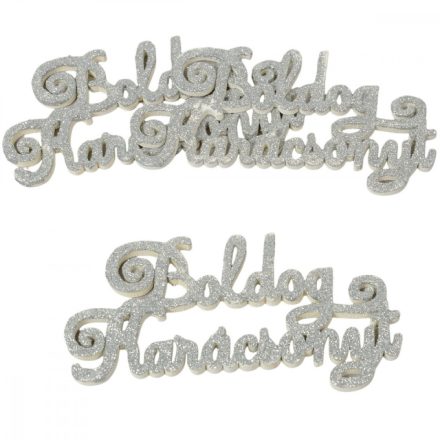 Boldog Karácsonyt felirat elegáns csillogó ezüst 15cm 3db-os