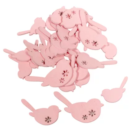 Fa virágmintás madár pink 4-5-6cm 30db-os