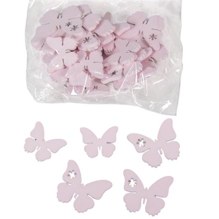 Fa virágmintás pillangó pink 3-4cm  30db-os