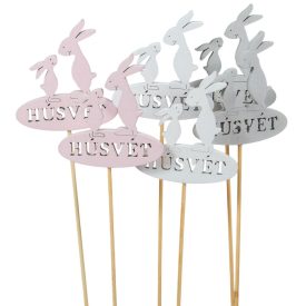   Nyuszi apa-gyerek beszúró rózsaszín-fehér-szürke 28cm 6db-os