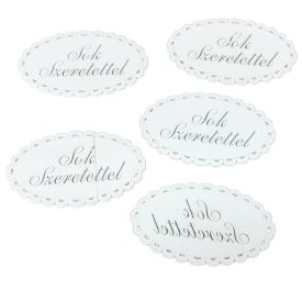 Fa Sok szeretettel csipkés ovál tábla fehér 8cm 5db-os