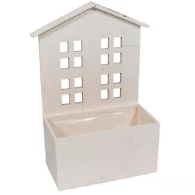 Házikós bélelt fa virágtartó fehér M31x19x11xcm