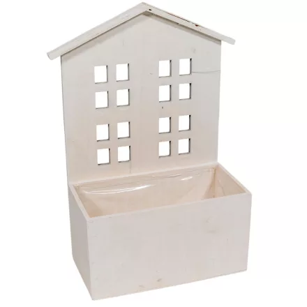 Házikós bélelt fa virágtartó fehér M31x19x11xcm