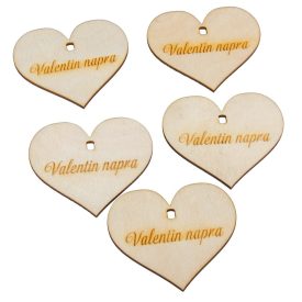 Natúr fa szív Valentin napra felirattal 7cm 5db-os