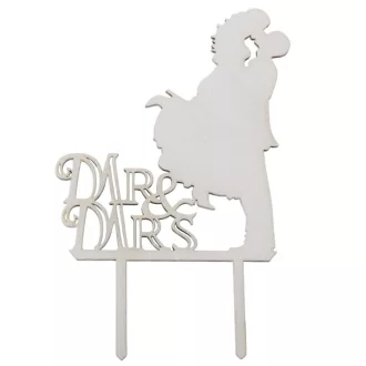   Fa Tortadísz csókos pár "MR & MRS" fehér-fa 18,5cm
