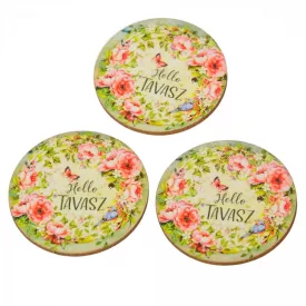 Nyomtatott fa tábla Hello tavasz 5cm 3db-os