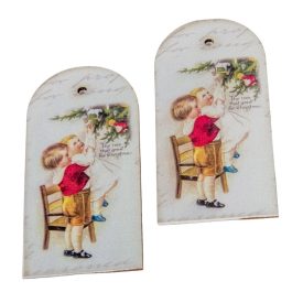 Nyomtatott fa tábla Vintage székes 9cm 2db-os