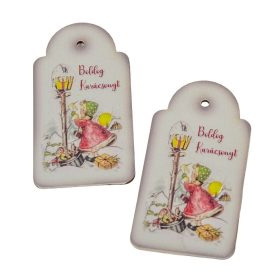   Nyomtatott fa tábla Boldog karácsony vintage mintával 9cm 2db-os