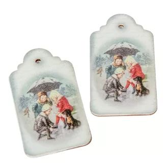Nyomtatott fa tábla Vintage korcsolyás 9cm 2db-os 