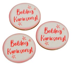   Nyomtatott fa tábla Boldog karácsonyt fehér-piros 5cm 3db-os