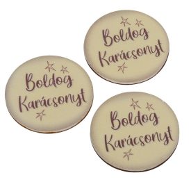   Nyomtatott fa tábla Boldog karácsonyt krém-barna 5cm 3db-os