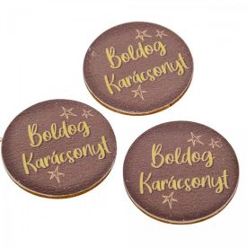   Nyomtatott fa tábla Boldog karácsonyt barna-krém 5cm 3db-os