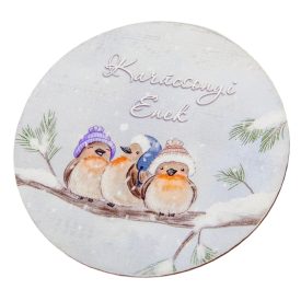   Nyomtatott fa tábla Karácsonyi koszorú közép madaras 11,8cm