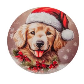   Nyomtatott fa tábla koszorú közép karácsonyi golden retriever 11,8cm