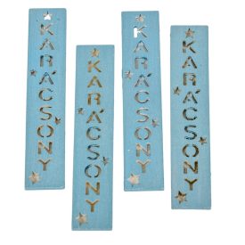 Karácsony feliratos biléta kékezüst 10cm 4db-os