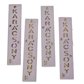 Karácsony feliratos biléta lilaezüst 10cm 4db-os