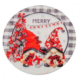   Nyomtatott fa tábla koszorú közép-Merry Christmas manós 14,5cm