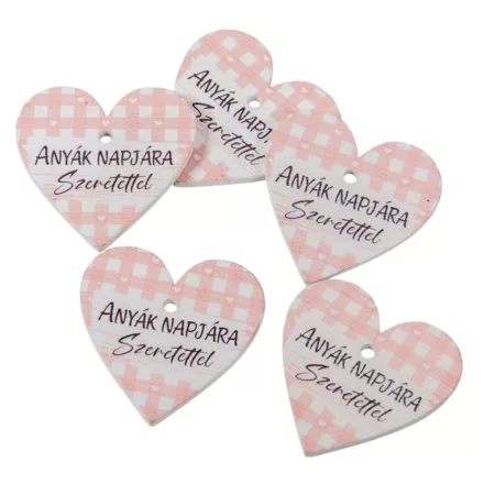 Nyomtatott fa tábla Anyák napjára rózsaszín 4cm 5db-os