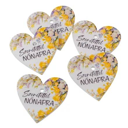Nyomtatott fa tábla  Nőnapra virágos 4cm 5db-os