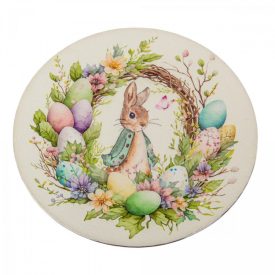   Nyomtatott fa tábla koszorú közép - Nyuszis koszorú tojásokkal 14,8cm