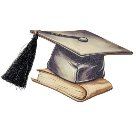 Nyomtatott fa tábla diplomaosztó kalap fekete bojttal 12cm